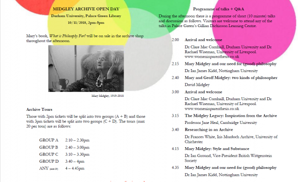 Durham University acquires archive of Mary Midgley – Join us for the launch this Saturday (10th November 2018)
