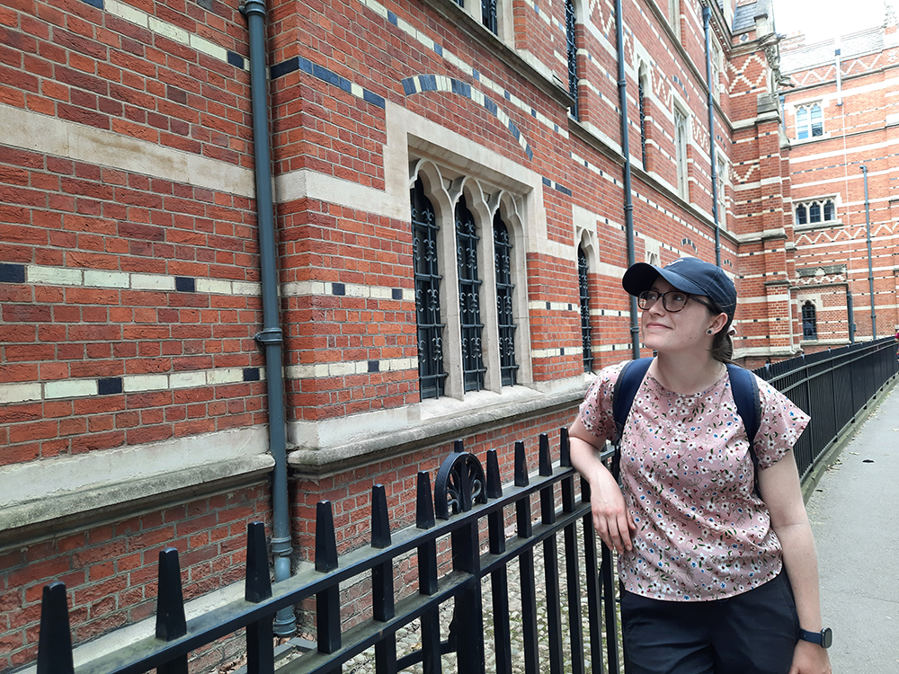 Admiring the “patterned brickwork echoing High Victorian Gothic,” the visual clue given in the tour directions.